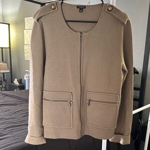 Ann Taylor Women’s Large Beige Knit Full Zip Sweater